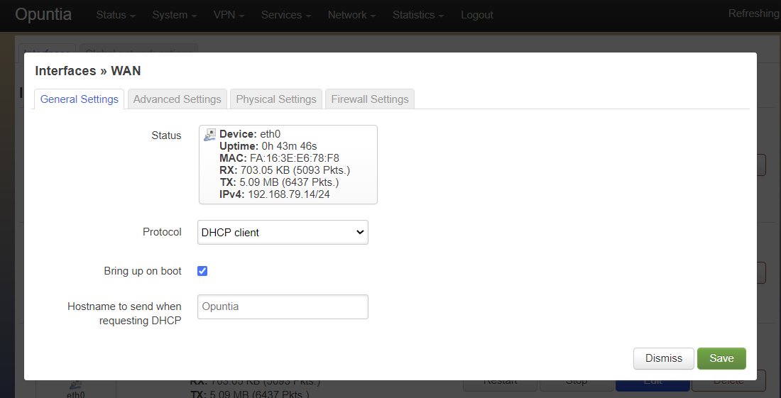Screenshot of the DHCP client protocol tabs