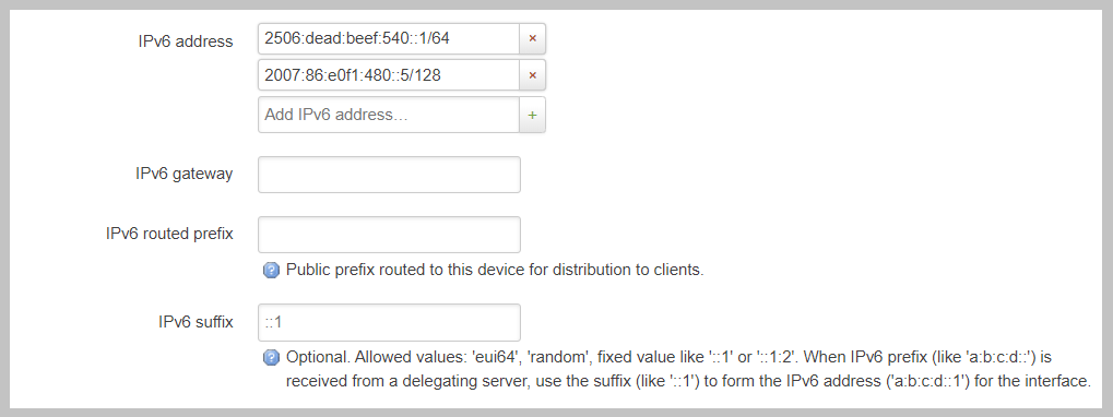 Screenshot of adding two IPv6 Address manually