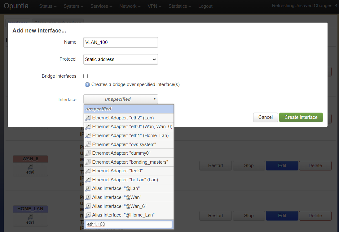 Screenshot showing the custom Interface input.