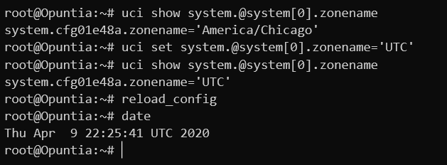 Screenshot of commands to change the Timezone